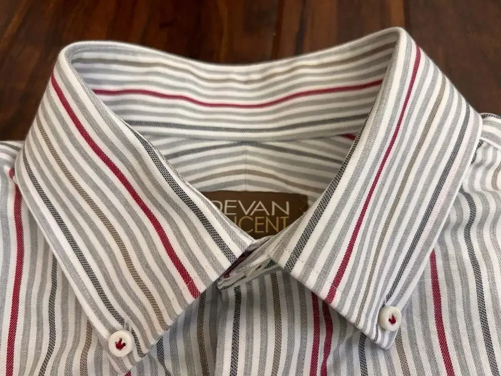 Devan Vincent Men's Long Sleeve Button Down Striped Dress Shirt, EUC